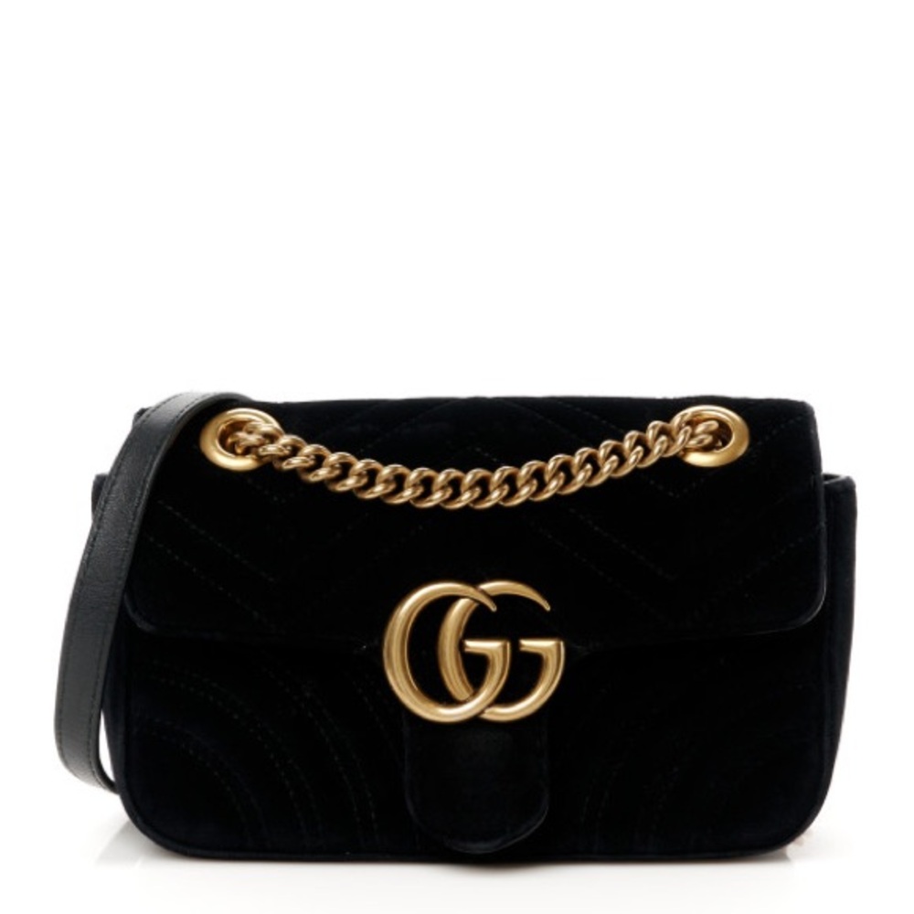 Gucci Velvet Matelasse Mini GG Marmont Shoulder Bag Black